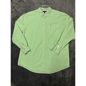Tommy Hilfiger Dress Shirt Men’s XL Green White Gingham Preppy Office Easter